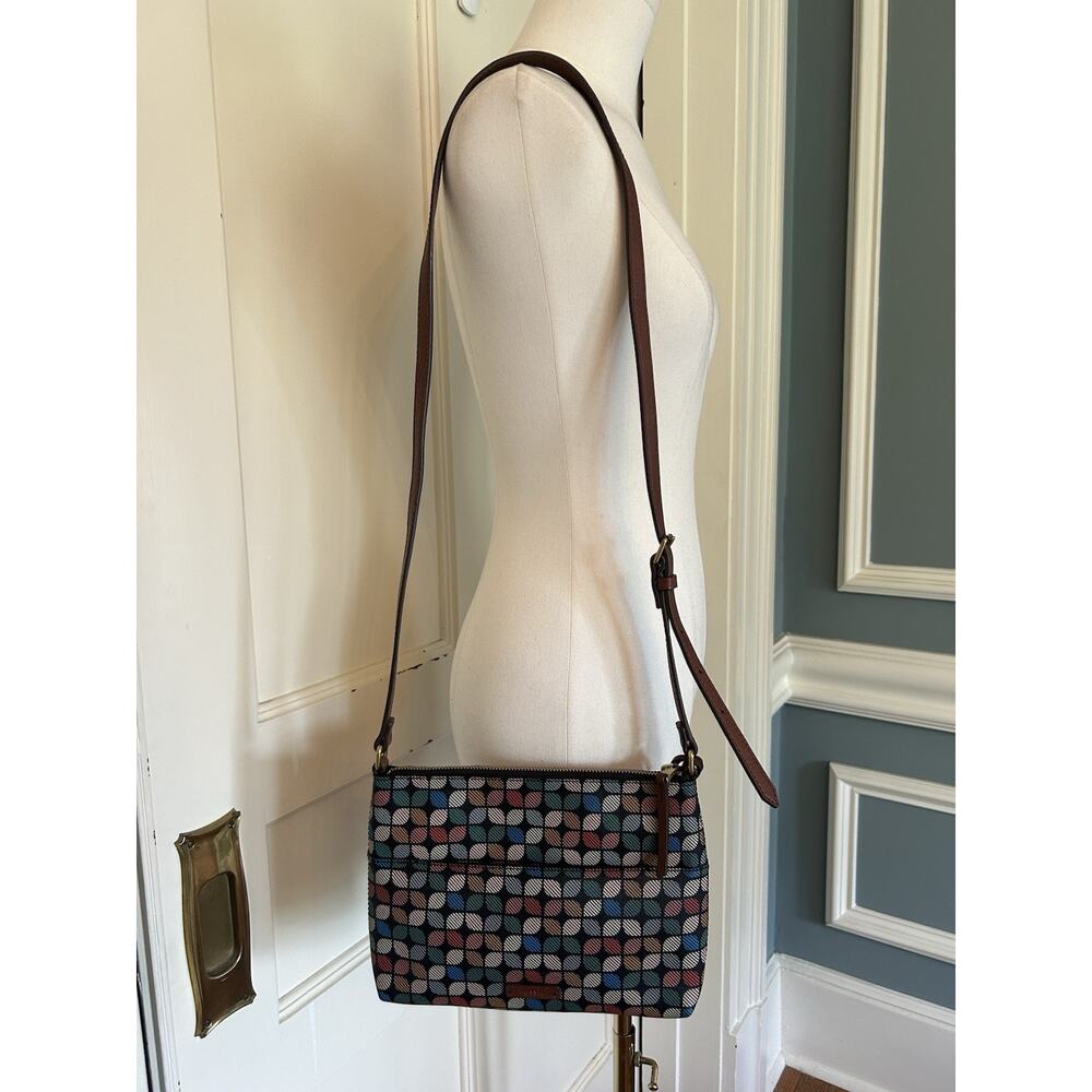 Fossil Devon Mutlicolored Crossbody Purse Bag Geometric Adjustable Preppy
